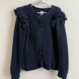 GAP Navy Ruffle-Shoulder Knit Cardigan